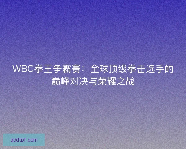 WBC拳王争霸赛：全球顶级拳击选手的巅峰对决与荣耀之战
